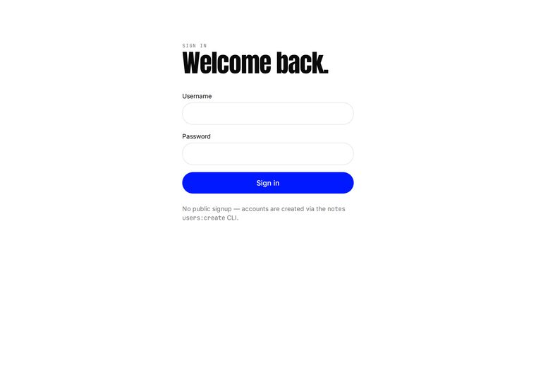 Notes — a pure-white zine sign-in screen